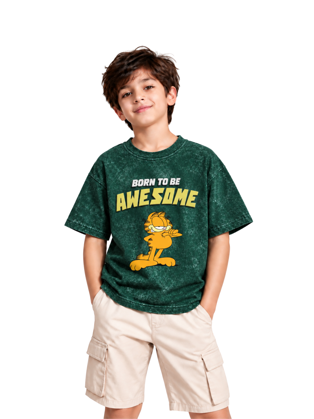 Born to Be Awesome Graphic Kids Boys Acid Wash T-Shirt – Garfield©