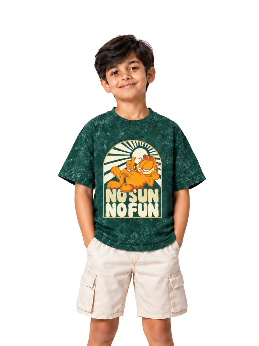 No Sun No Fun Vintage Graphic Kids Boys Acid Wash T-Shirt – Garfield©