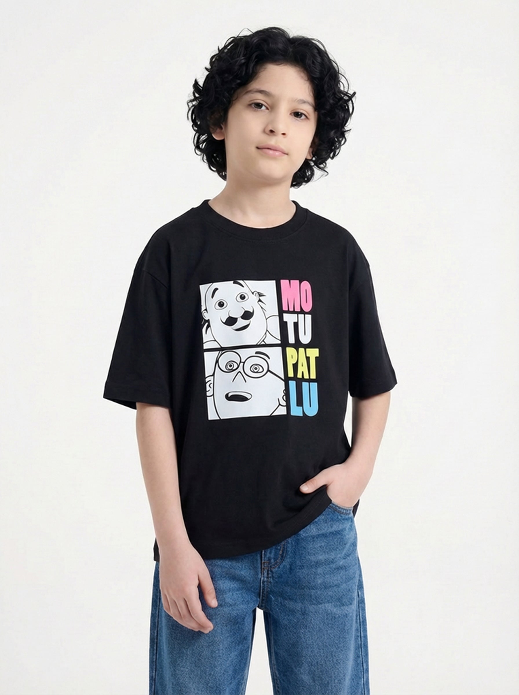 Comic Duo Split Graphic Kids T-Shirt – Motu Patlu