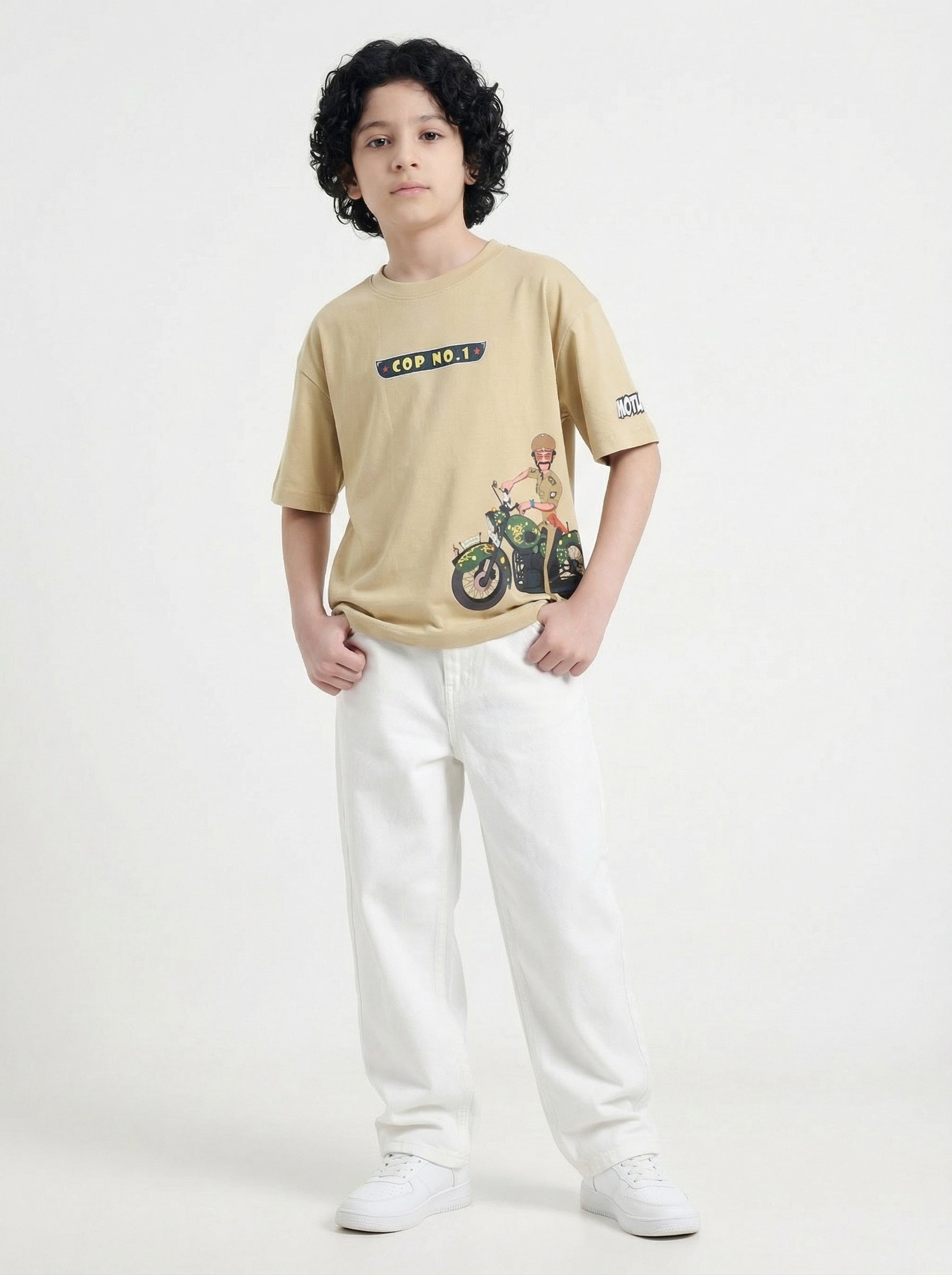 Cop No.1 Singham Action Bike Graphic Kids T-Shirt – Motu Patlu