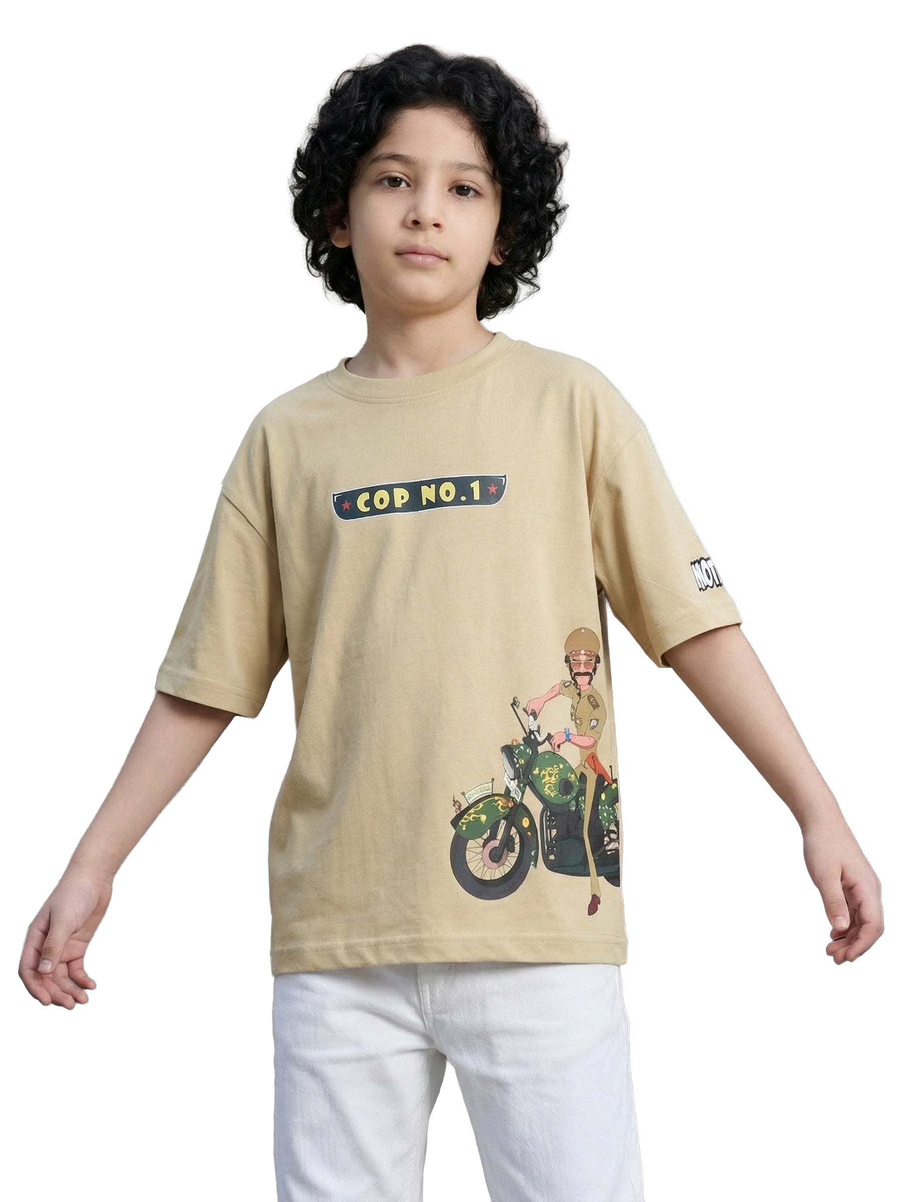 Cop No.1 Singham Action Bike Graphic Kids T-Shirt – Motu Patlu