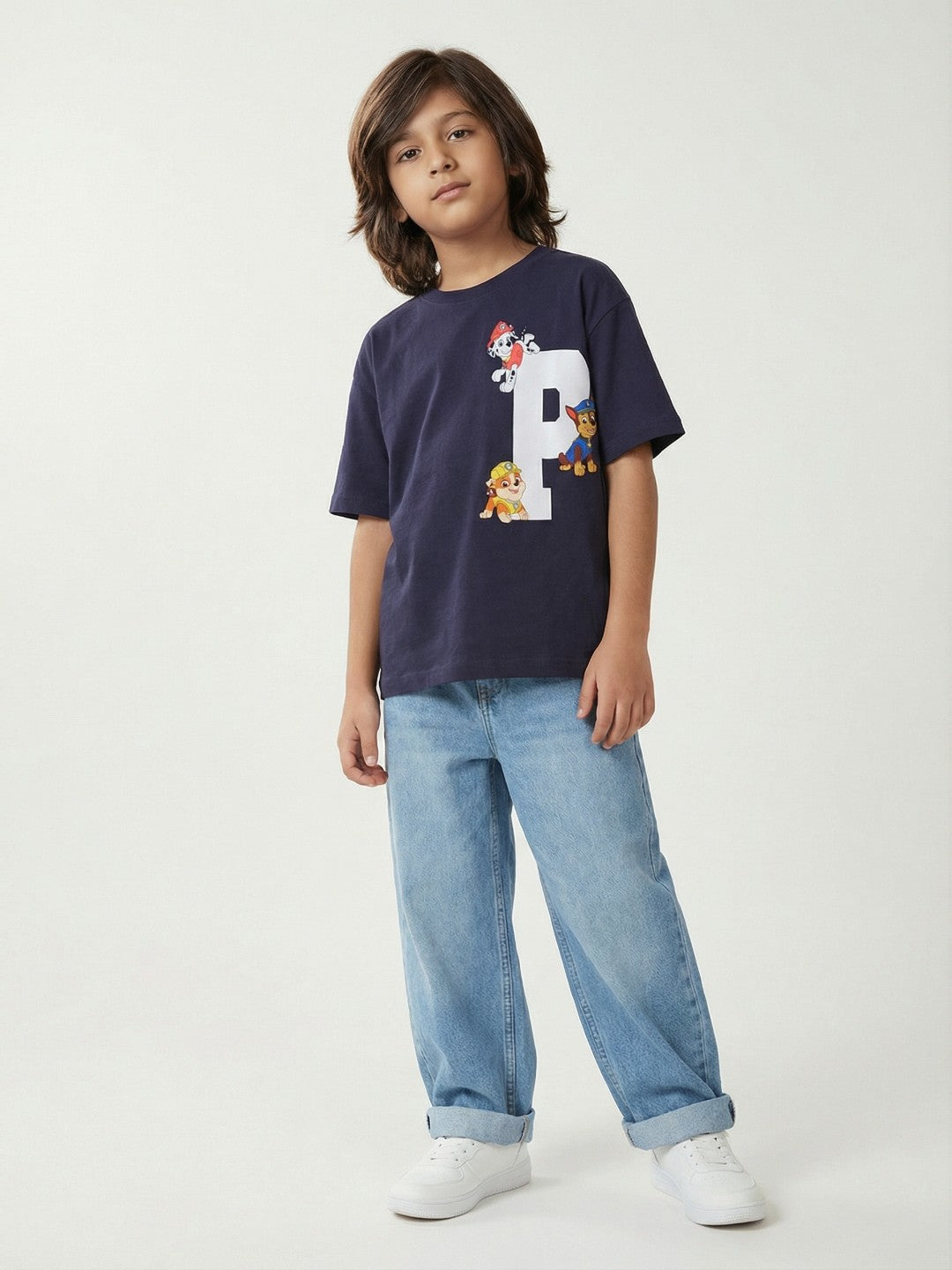 Paw Patrol Character P Print Navy Blue Kids  T-Shirt