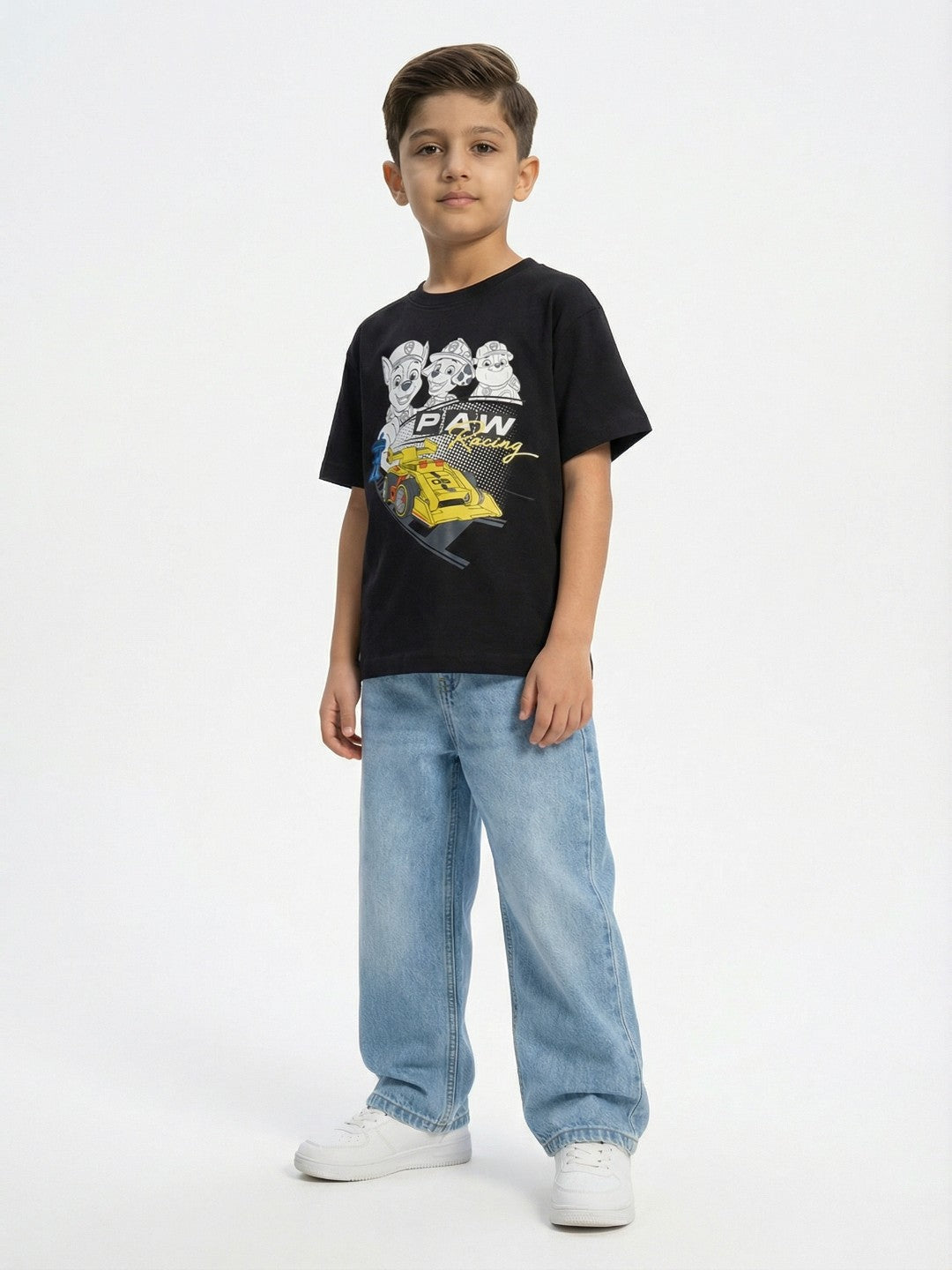 Paw Patrol PAW Racing Printed Black Kids  T-Shirt