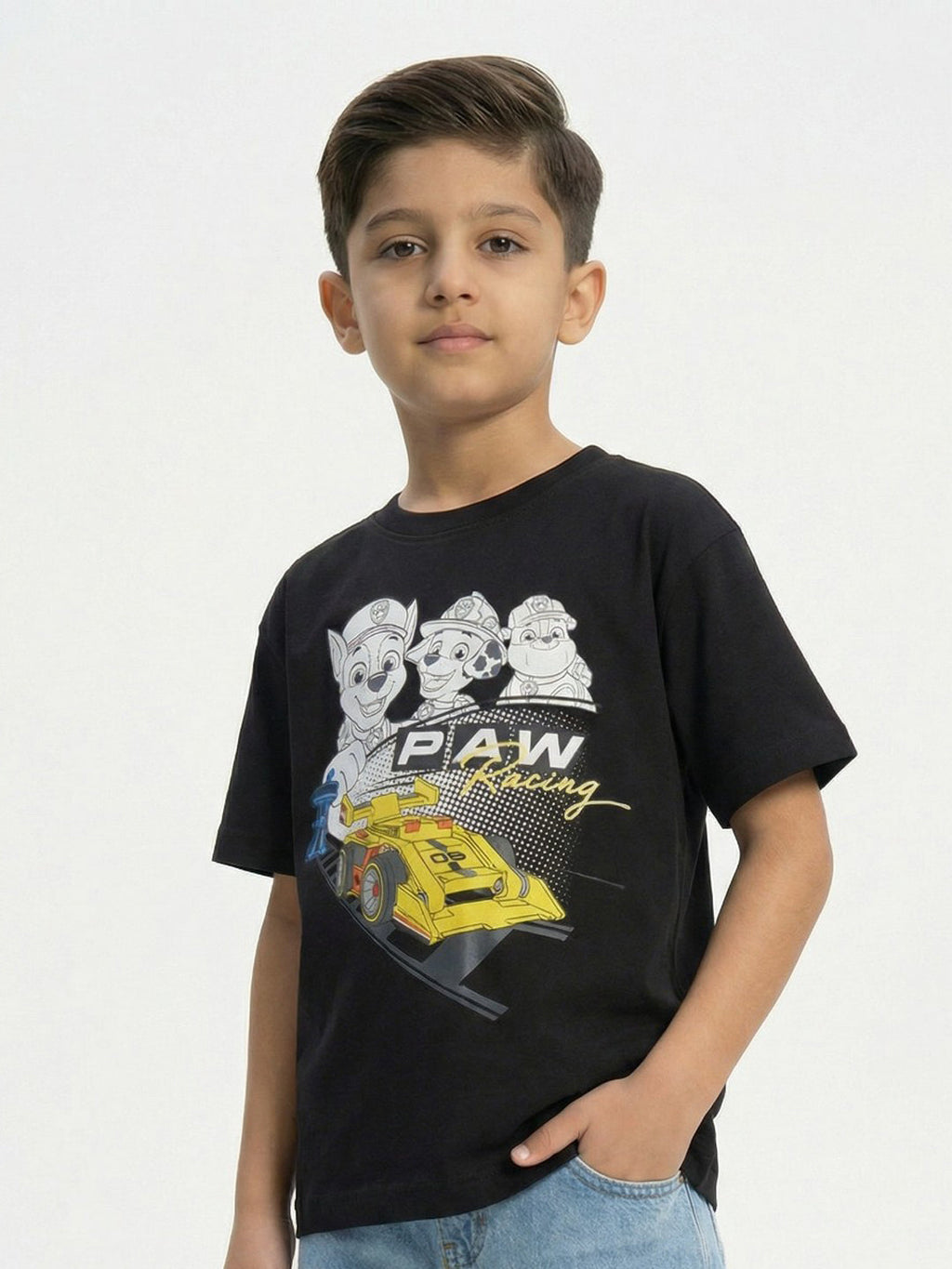 Paw Patrol PAW Racing Printed Black Kids  T-Shirt