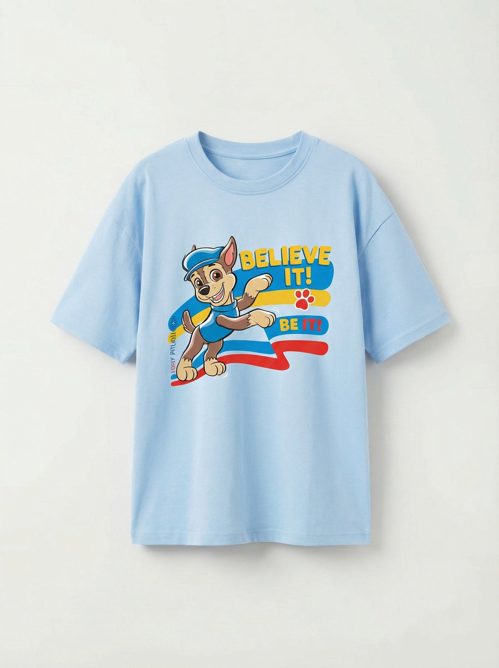 Paw Patrol Chase Believe It Light Blue Kids  T-Shirt