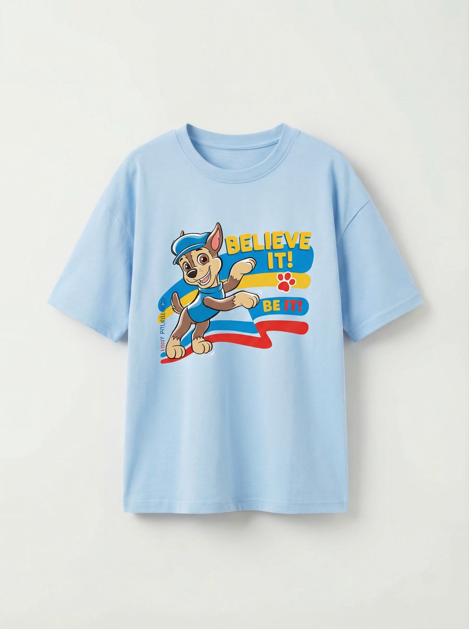 Paw Patrol Chase Believe It Light Blue Kids  T-Shirt