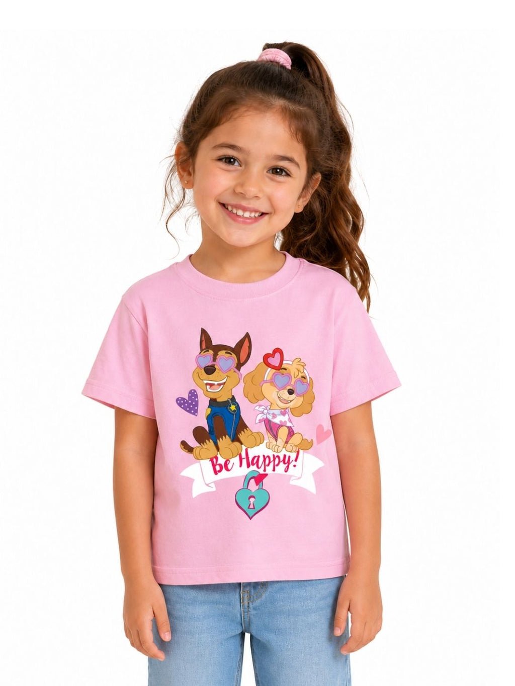 Pink Paw Patrol Chase & Skye Be Happy Graphic Kids T-Shirt