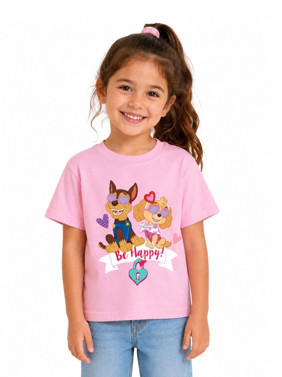 Pink Paw Patrol Chase & Skye Be Happy Graphic Kids T-Shirt