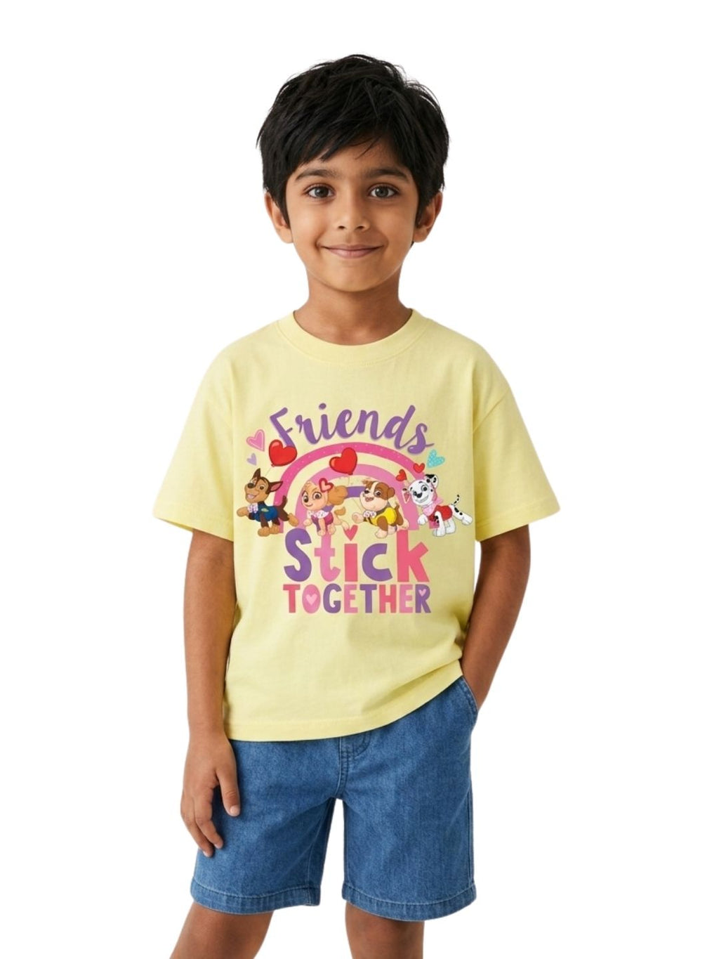 Yellow Paw Patrol Friends Stick Together Graphic Kids T-Shirt