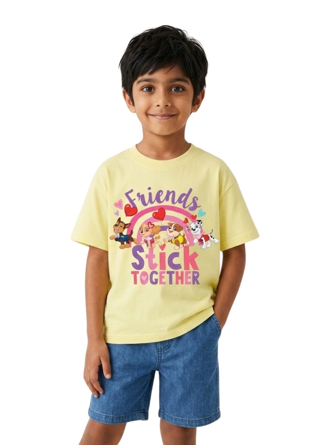 Yellow Paw Patrol Friends Stick Together Graphic Kids T-Shirt