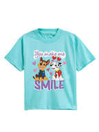 Aqua Blue Paw Patrol Chase & Marshall Smile Graphic Kids T-Shirt