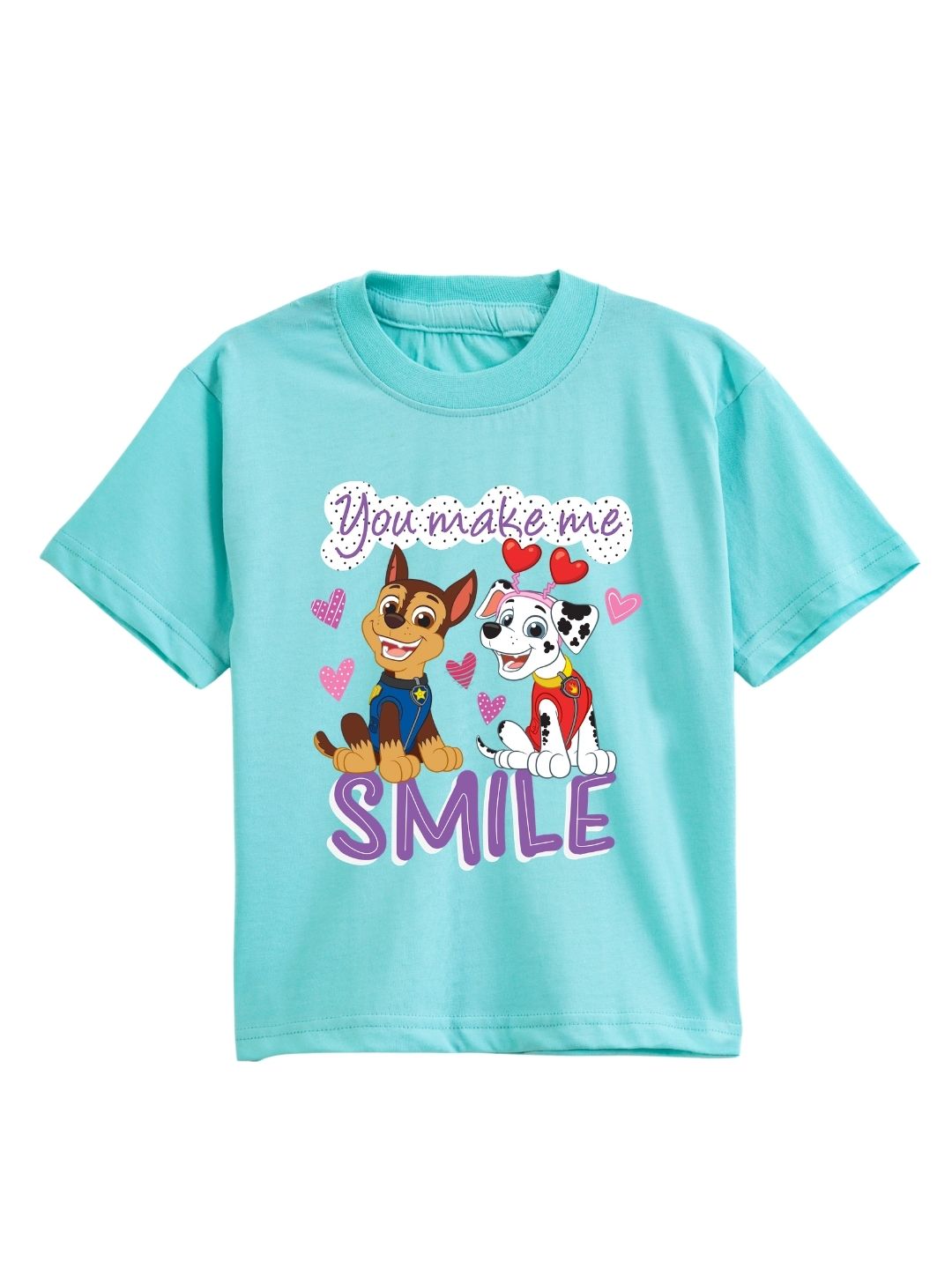 Aqua Blue Paw Patrol Chase & Marshall Smile Graphic Kids T-Shirt