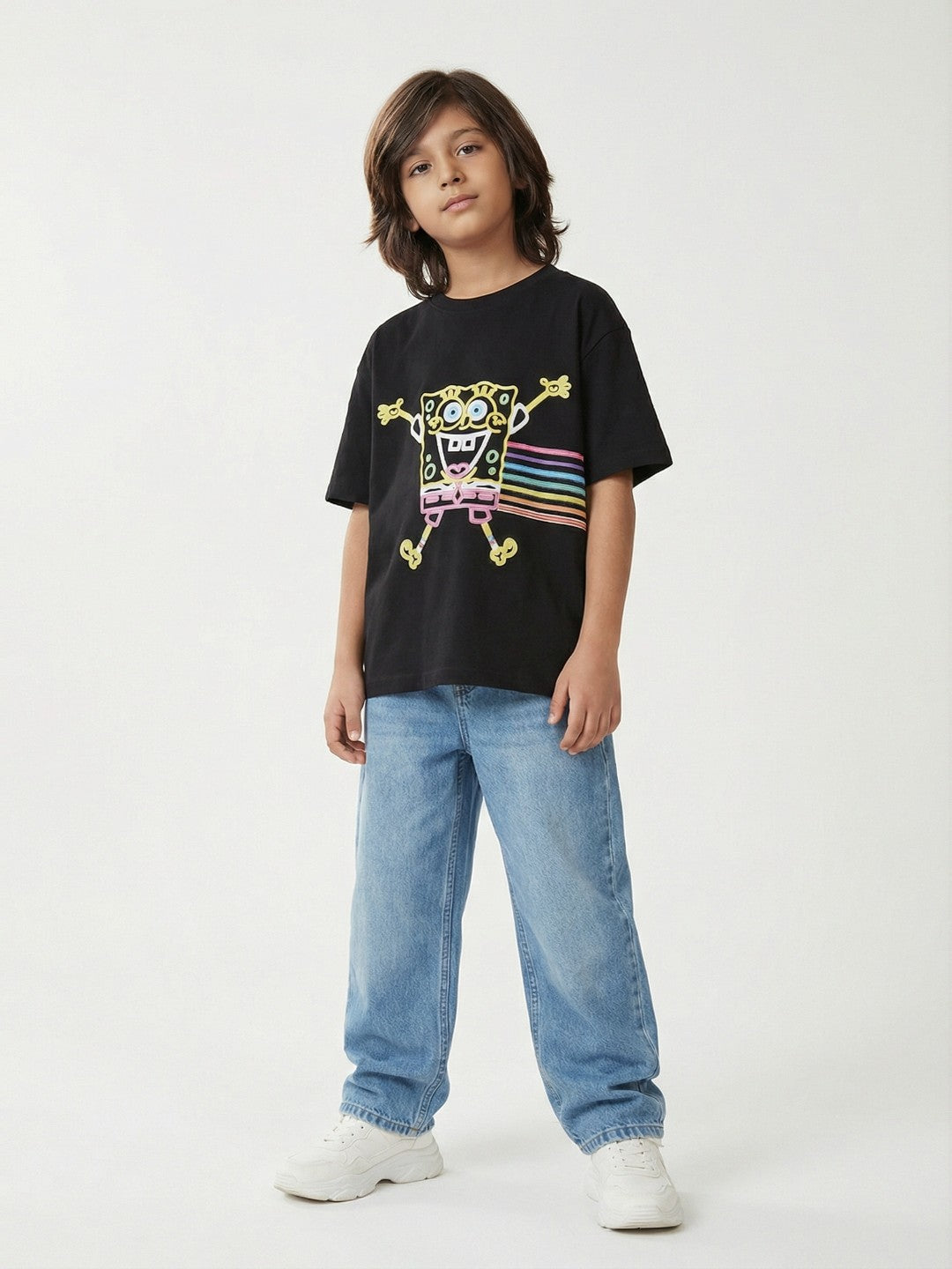 SpongeBob Neon Print Black Kids  T-Shirt