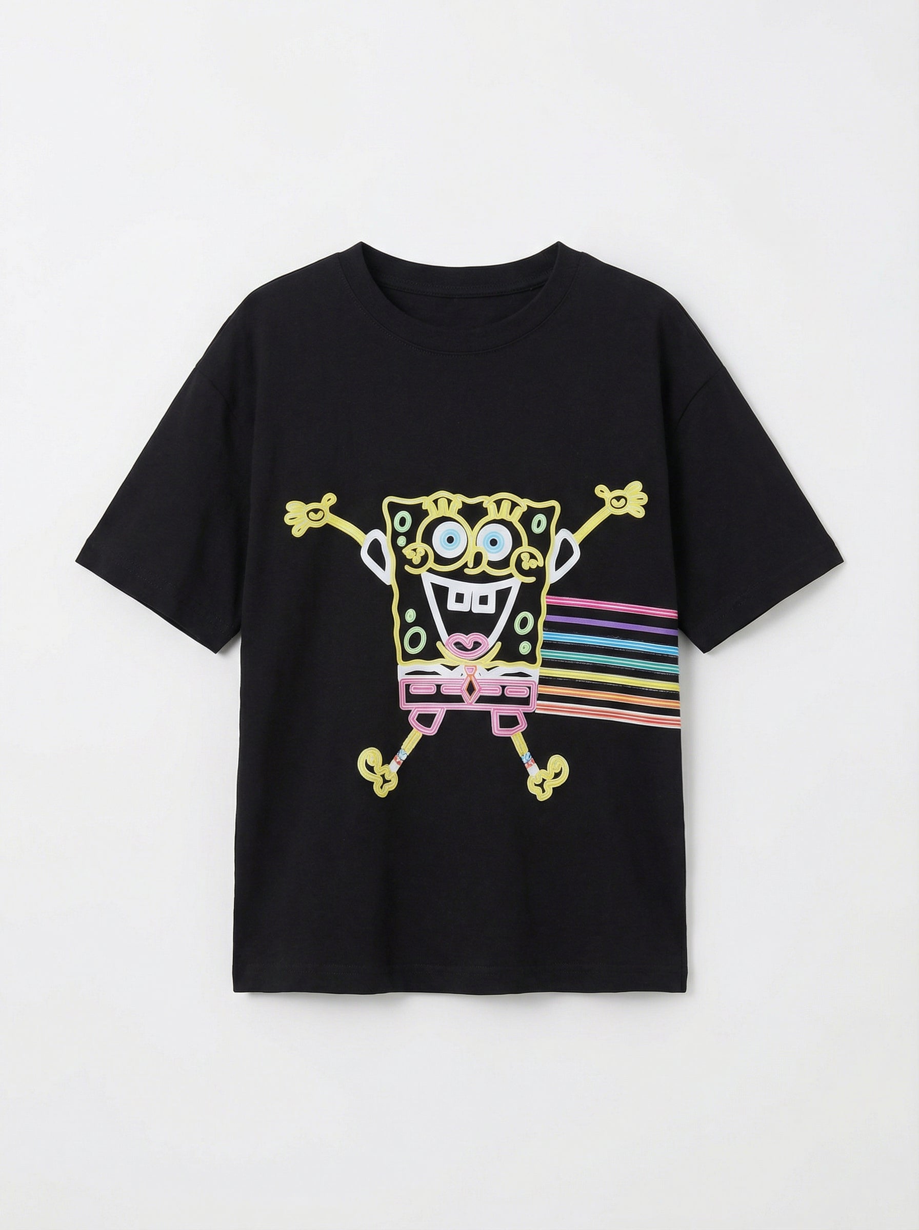 SpongeBob Neon Print Black Kids  T-Shirt