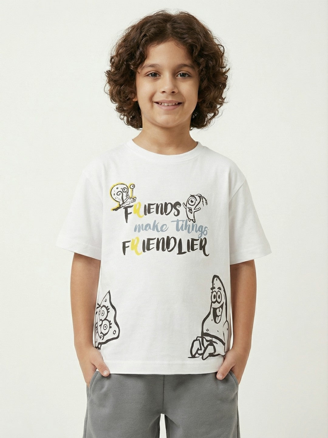 SpongeBob Friendship Vibes White Kids  T-Shirt