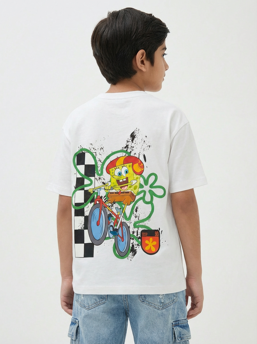 SpongeBob Cycling White Kids  T-Shirt