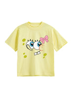 Pastel Yellow SpongeBob Cute Face Graphic Kids T-Shirt