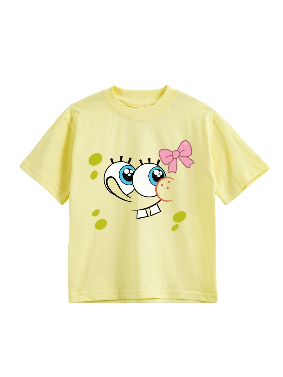 Pastel Yellow SpongeBob Cute Face Graphic Kids T-Shirt