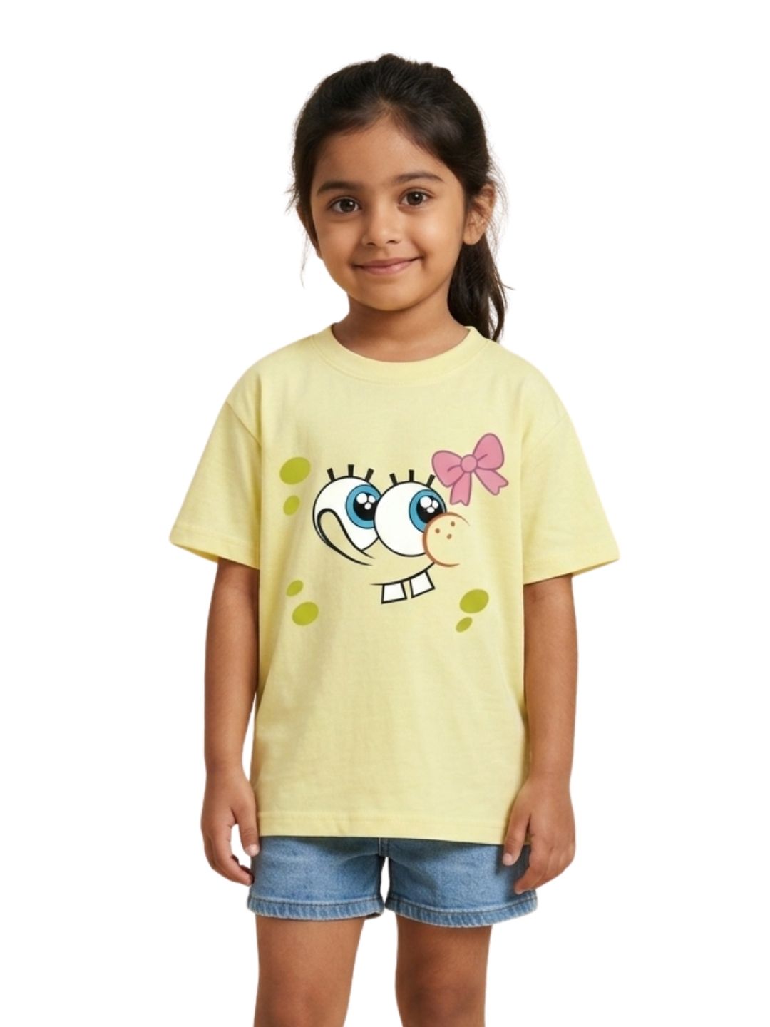 Pastel Yellow SpongeBob Cute Face Graphic Kids T-Shirt