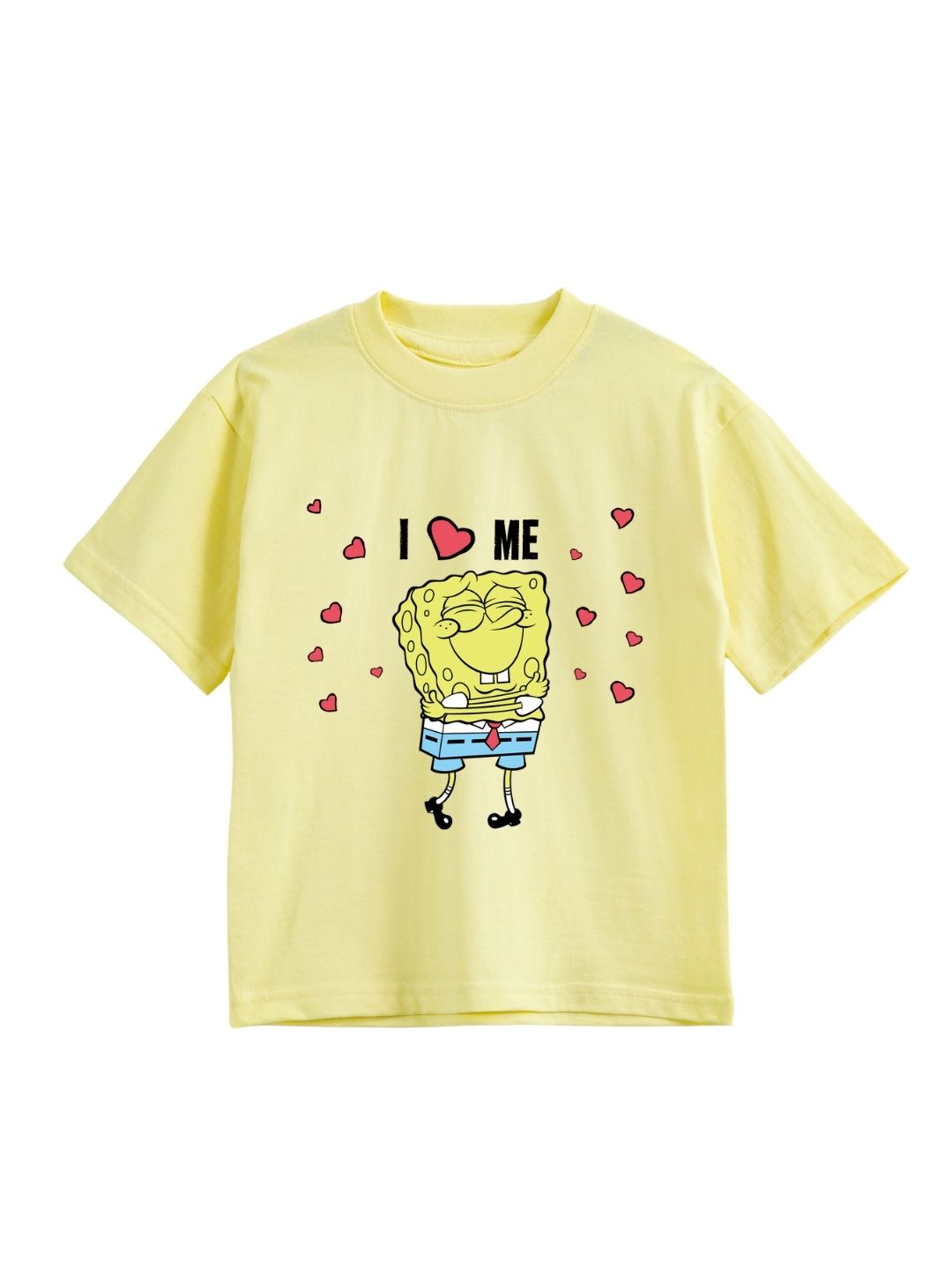Pastel Yellow SpongeBob Self-Love Hug Graphic Kids T-Shirt