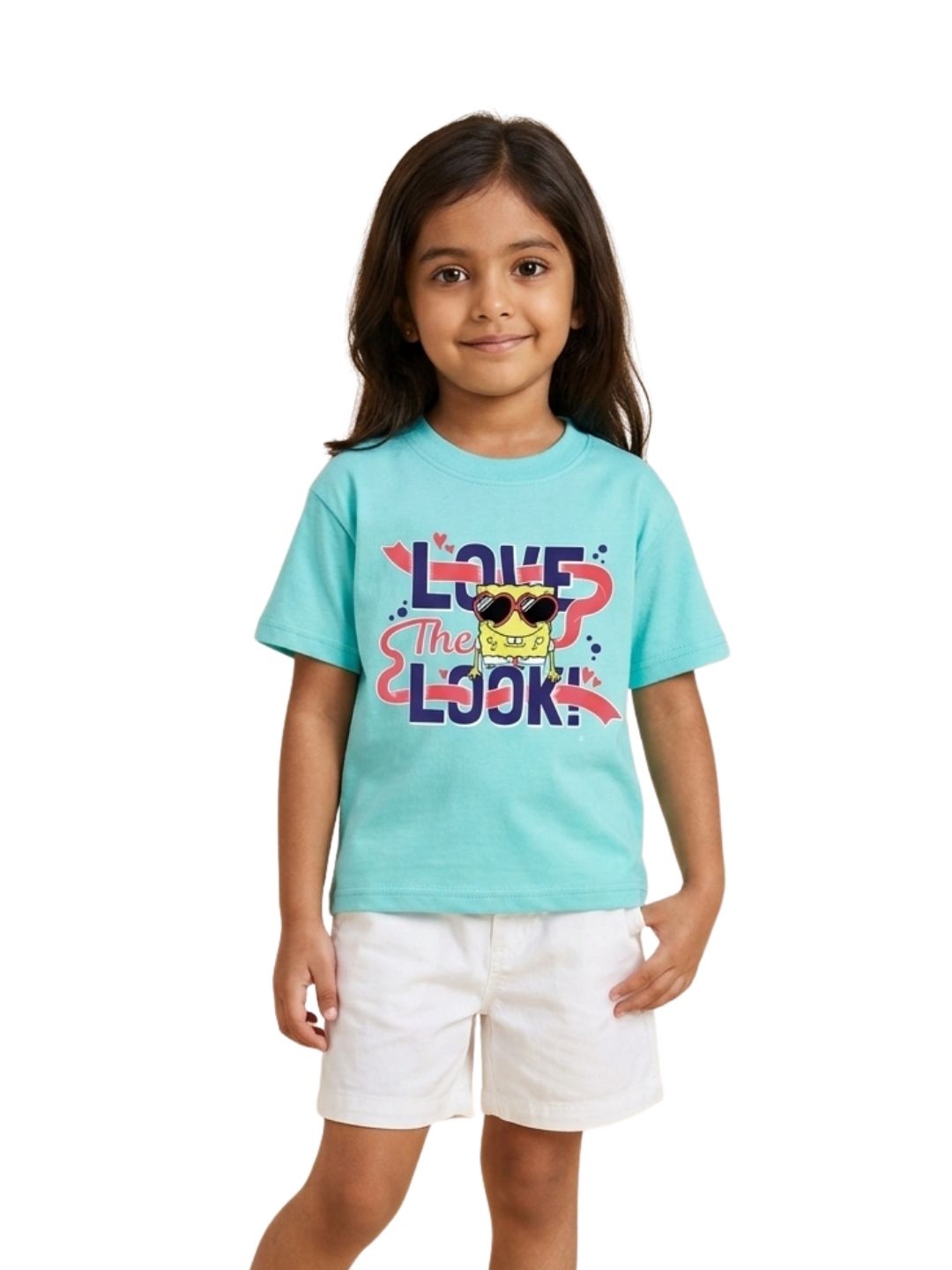 Aqua Blue SpongeBob Love The Look Cool Graphic Kids T-Shirt
