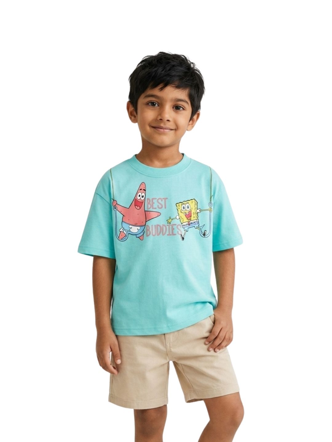 Aqua Blue SpongeBob & Patrick Best Buddies Fun Graphic Kids T-Shirt