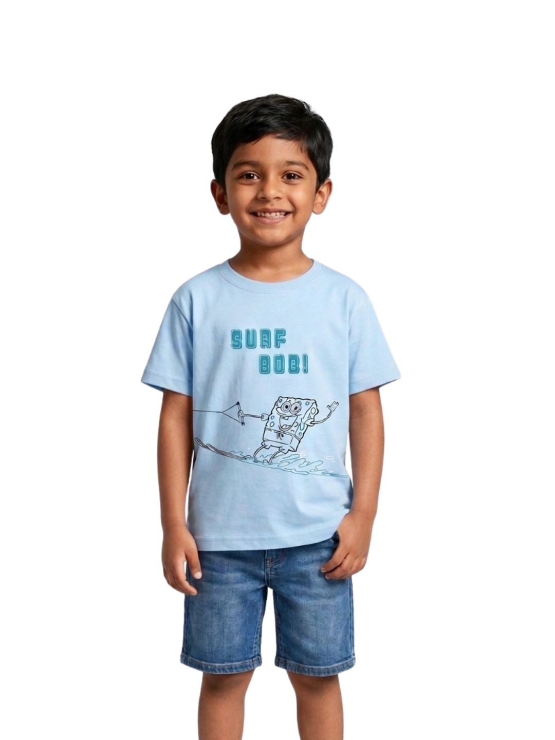 Sky Blue SpongeBob Surf Dude Adventure Graphic Kids T-Shirt