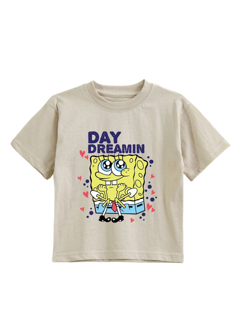 Beige SpongeBob Day Dreamin Cute Graphic Kids T-Shirt