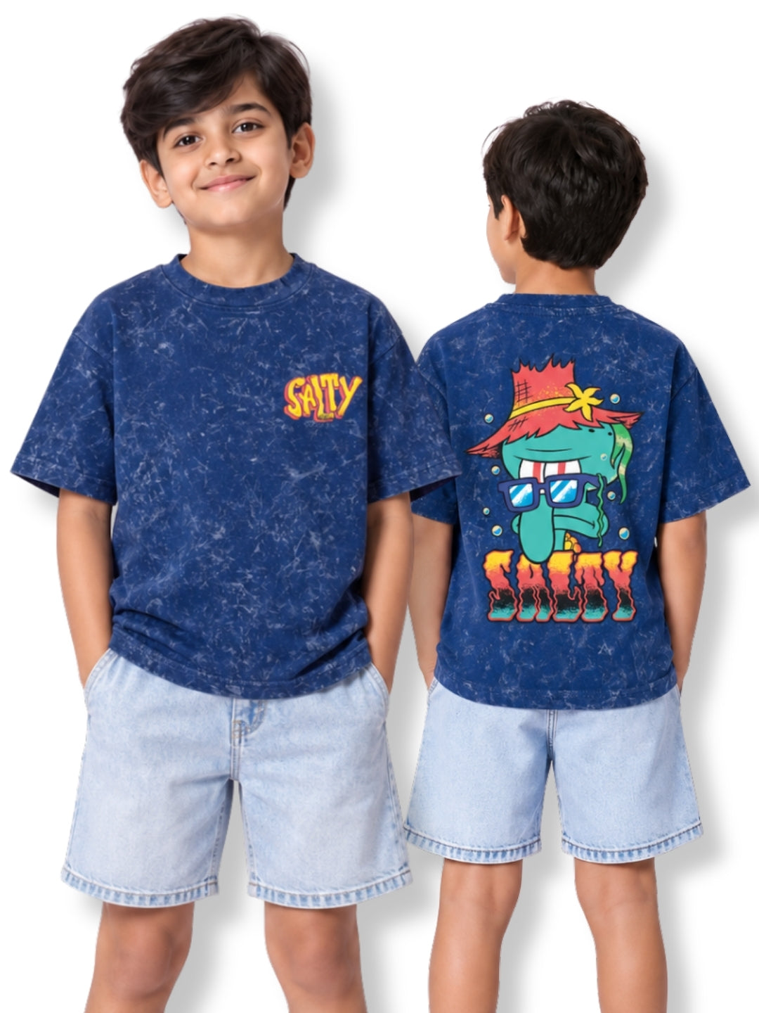 Salty Logo Kids Boys Acid Wash T-Shirt – SpongeBob©