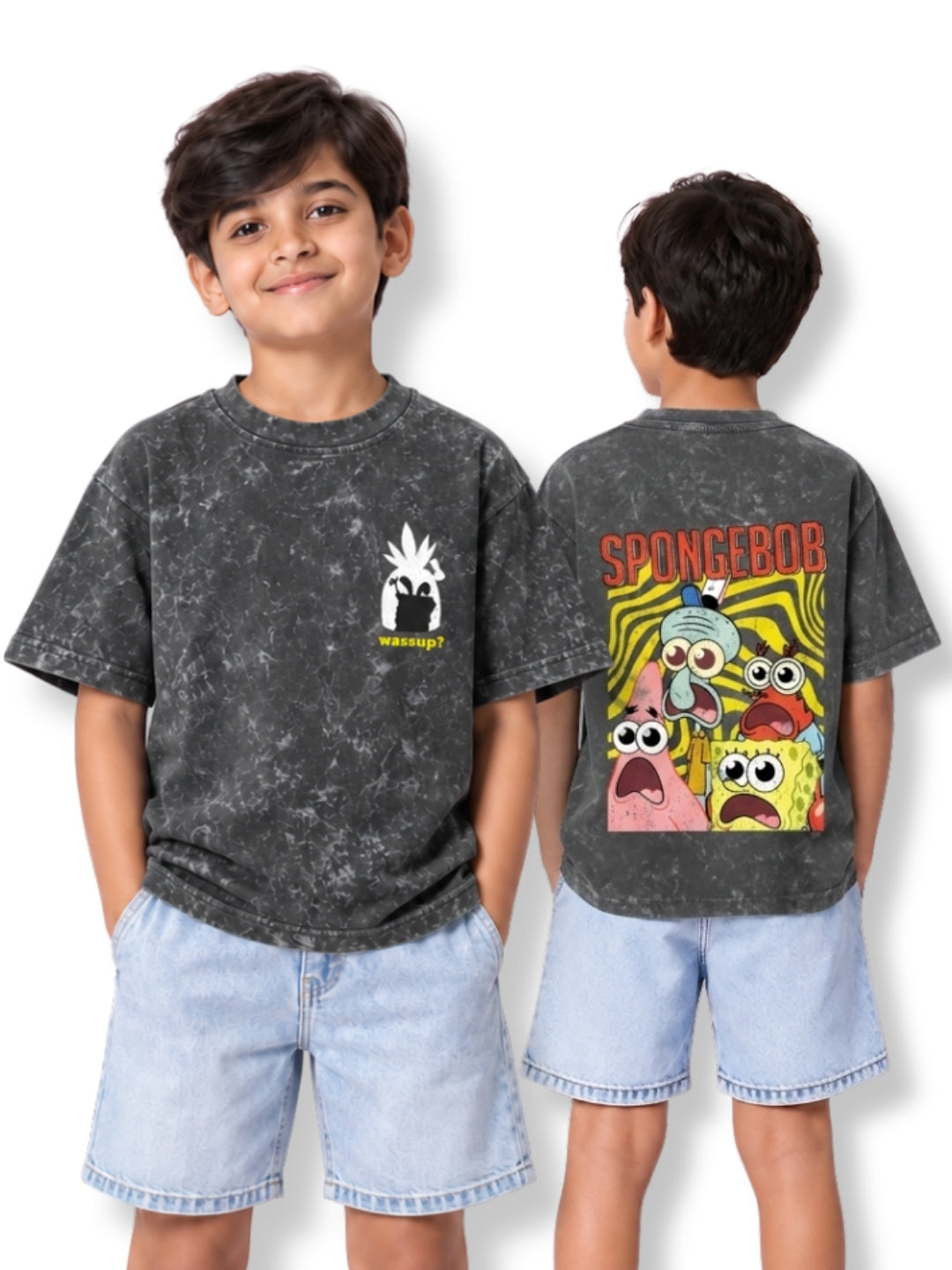 Wassup Pineapple Kids Boys Acid Wash T-Shirt – SpongeBob©