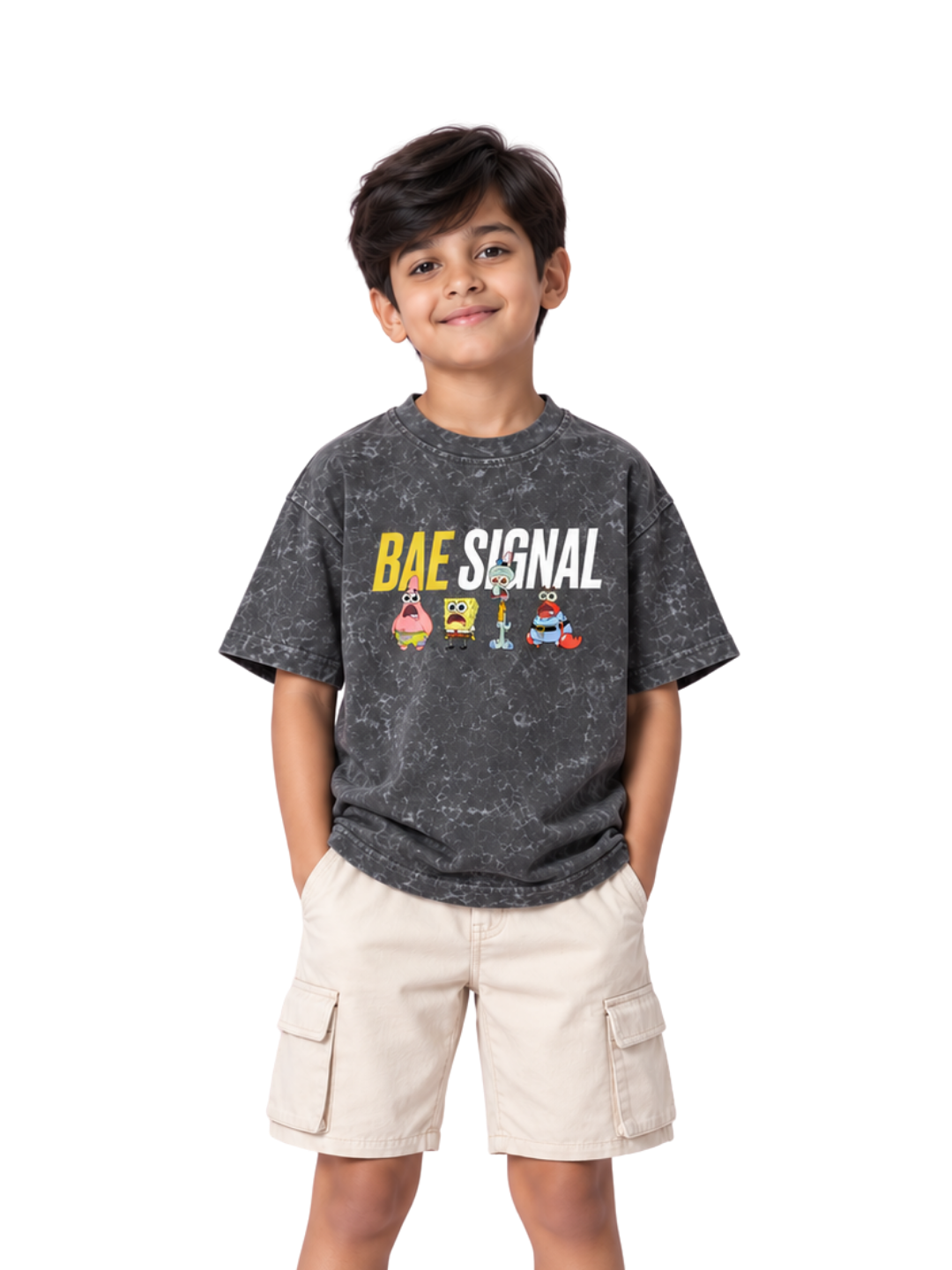 Bae Signal Friends Kids Boys Acid Wash T-Shirt – SpongeBob©