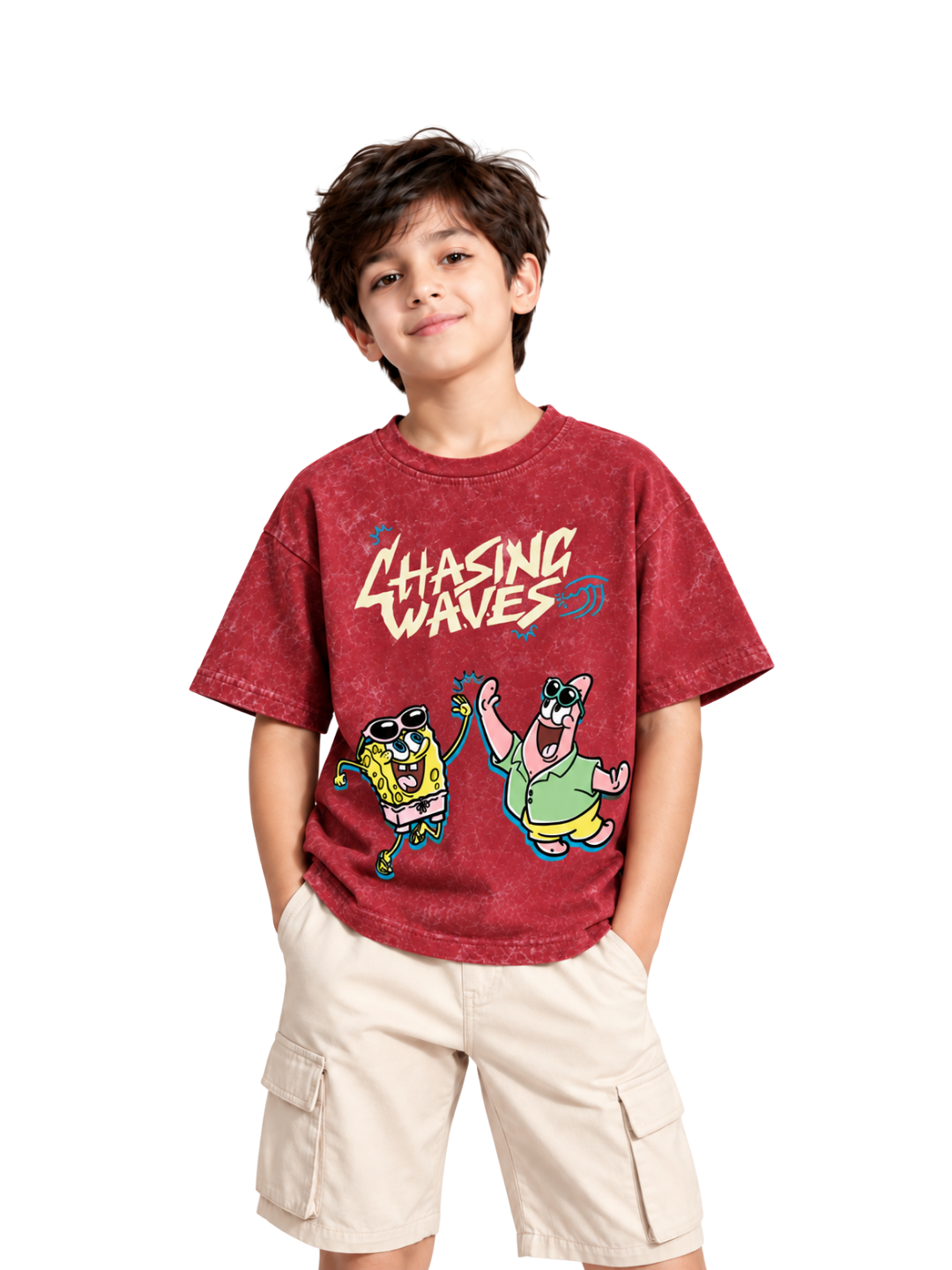 Chasing Waves SpongeBob & Patrick Kids Boys Acid Wash T-Shirt – SpongeBob©
