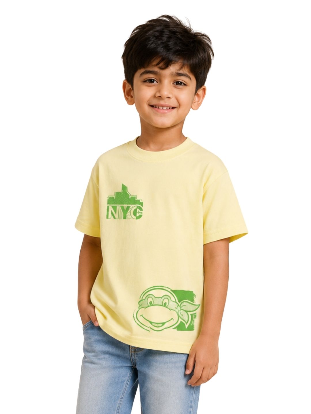 Yellow TMNT Michelangelo NYC Smiling Graphic Kids T-Shirt