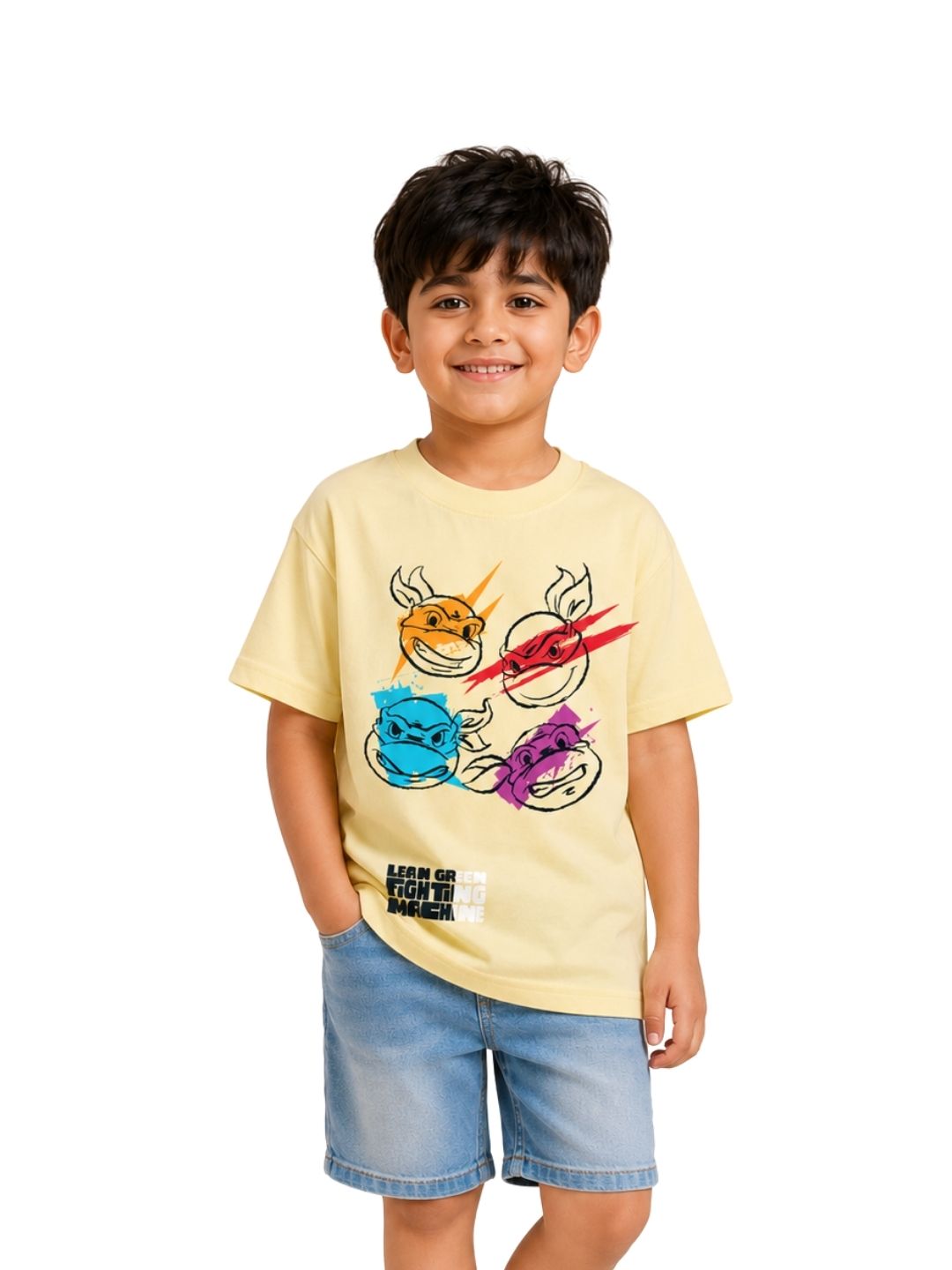 Cream TMNT Ninja Turtles Fighting Faces Graphic Kids T-Shirt