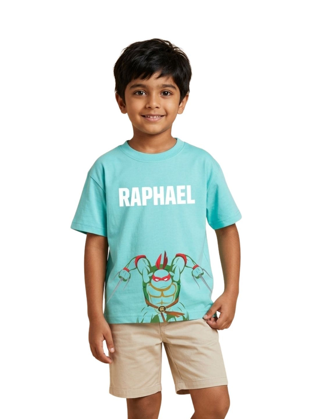 Aqua Blue TMNT Raphael Ninja Action Graphic Kids T-Shirt