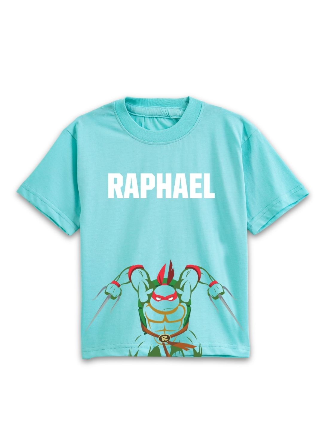 Aqua Blue TMNT Raphael Ninja Action Graphic Kids T-Shirt