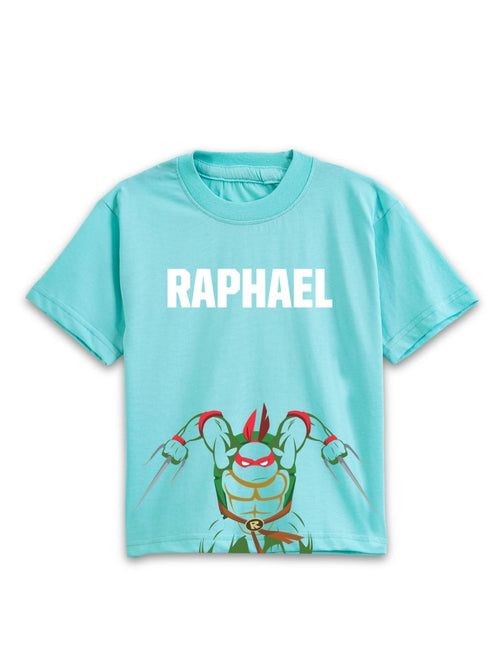 Aqua Blue TMNT Raphael Ninja Action Graphic Kids T-Shirt