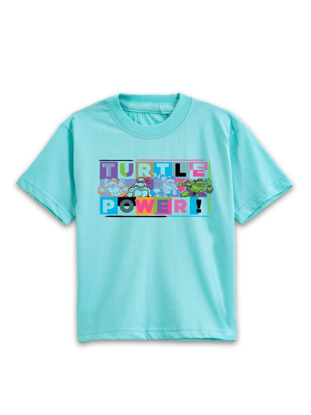 Aqua Blue TMNT Turtle Power Graphic Kids T-Shirt