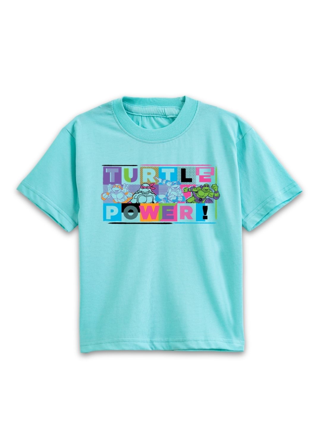 Aqua Blue TMNT Turtle Power Graphic Kids T-Shirt