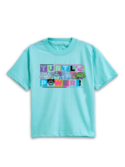 Aqua Blue TMNT Turtle Power Graphic Kids T-Shirt