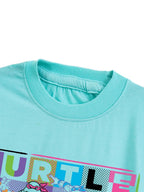 Aqua Blue TMNT Turtle Power Graphic Kids T-Shirt
