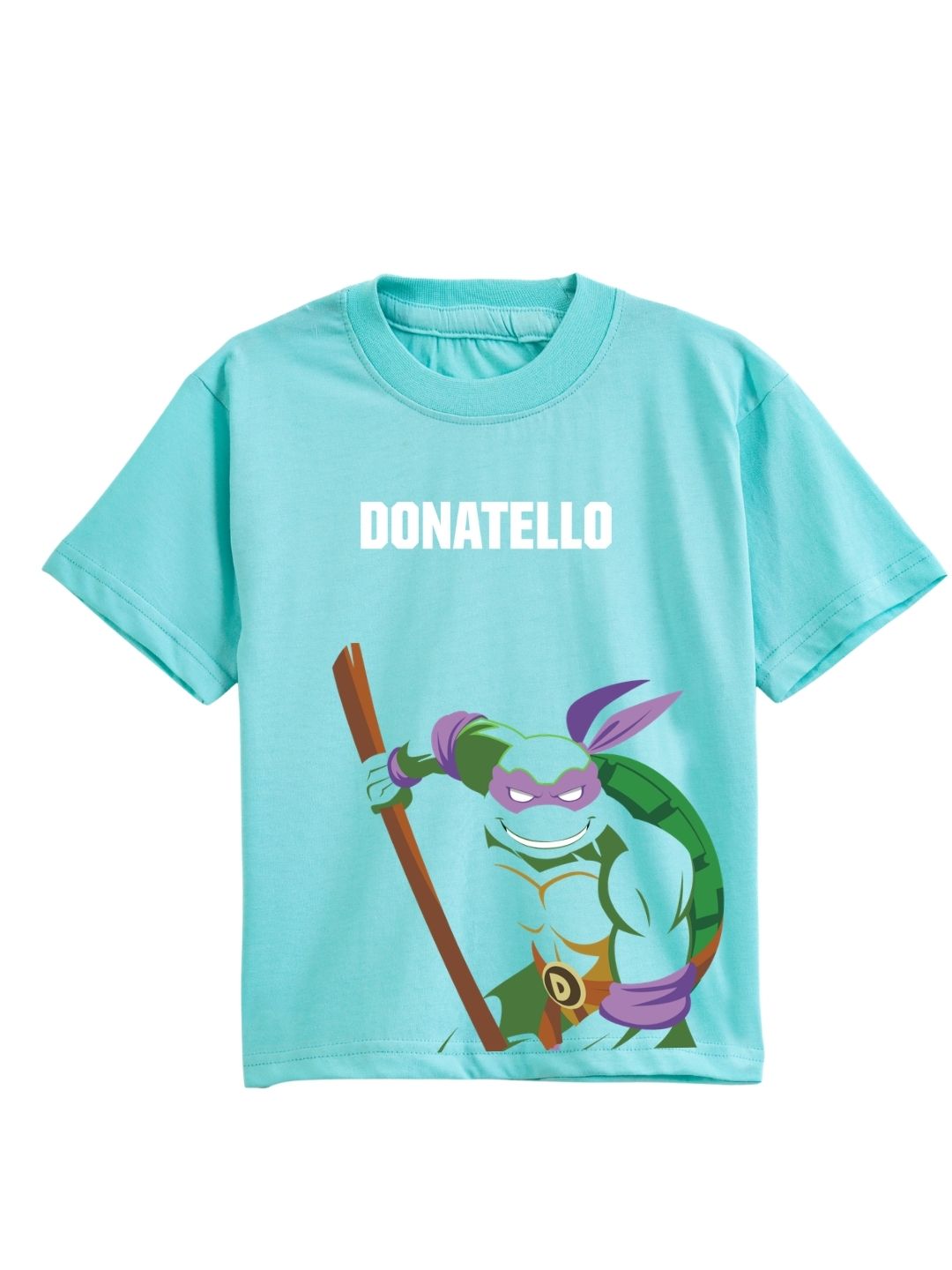 Aqua Blue TMNT Donatello Action Graphic Kids T-Shirt