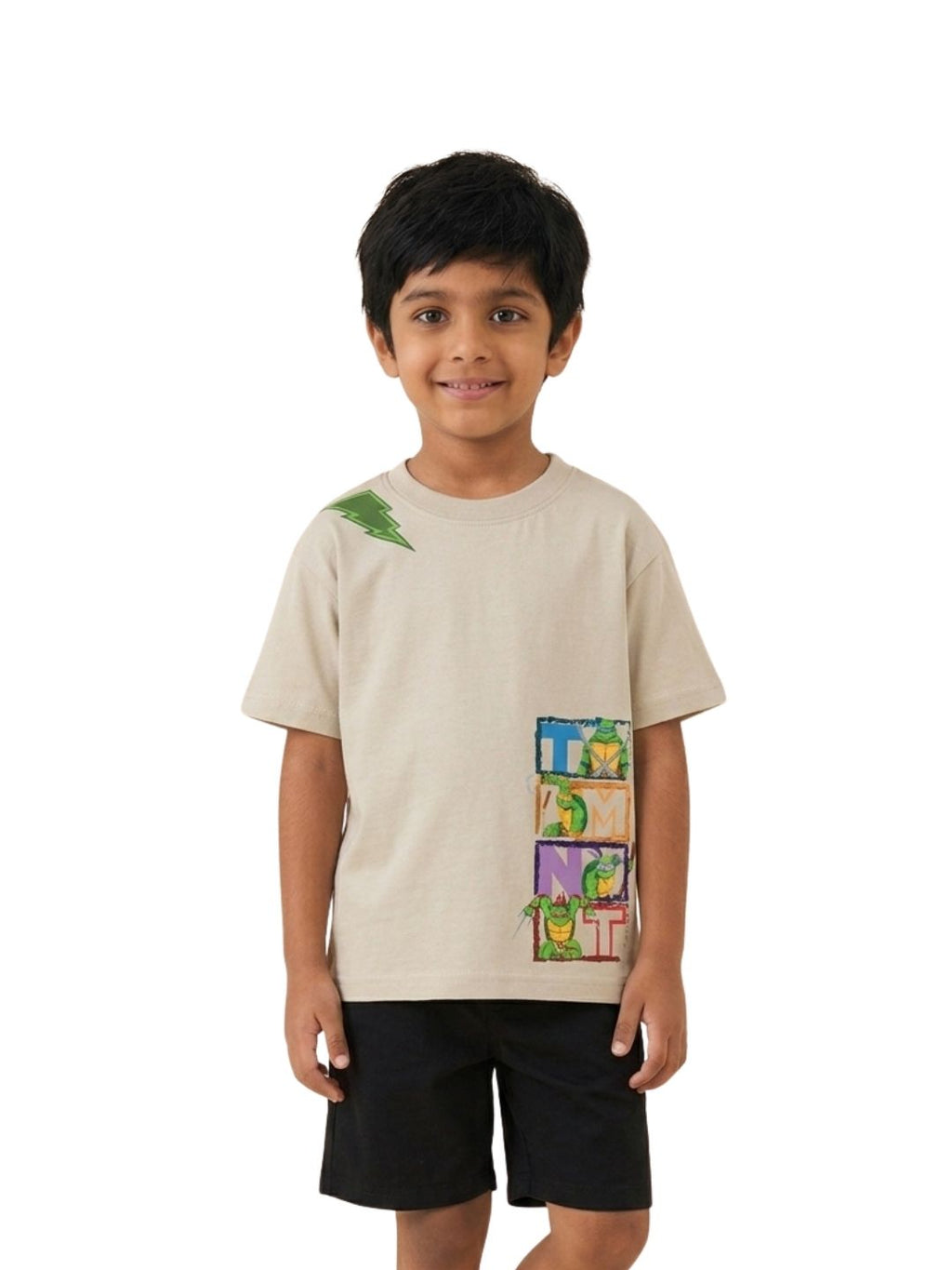 Beige TMNT Ninja Action Graphic Kids Co-Ord Set