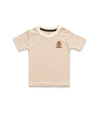 Brown Stripes & Squirrel Embroidered Kids Tshirt With Shorts