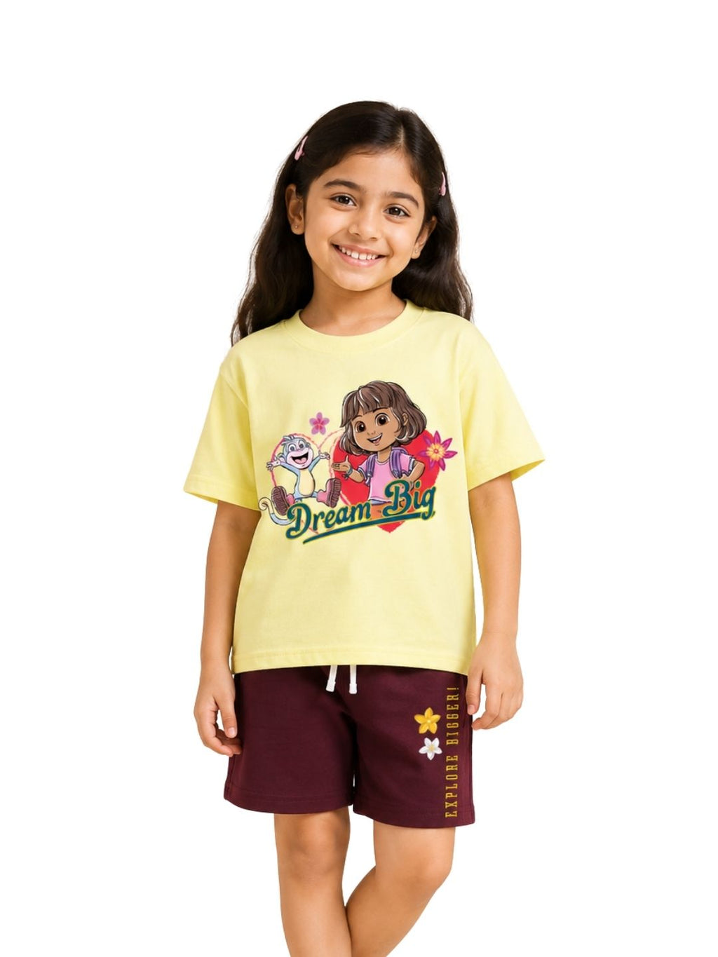 Pastel Yellow Dora “Dream Big” Adventure Co-Ord Set for Girls