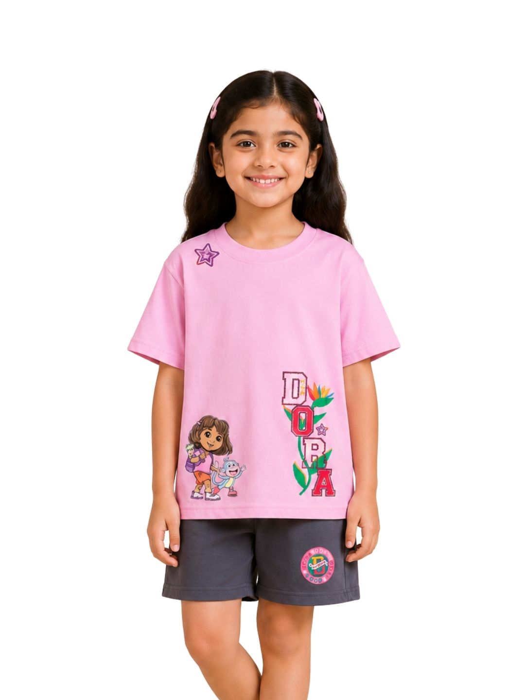 Pink Dora Fun Adventure Graphic Co-Ord Set for Girls