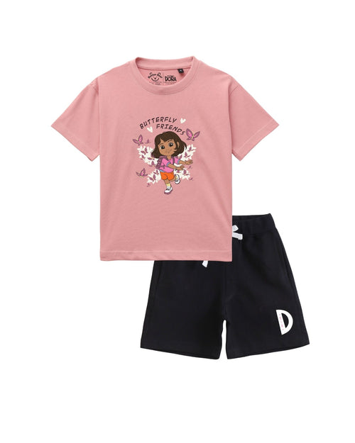 Dora Butterfly Friends Graphic Printed Cotton T-Shirt & Shorts Set