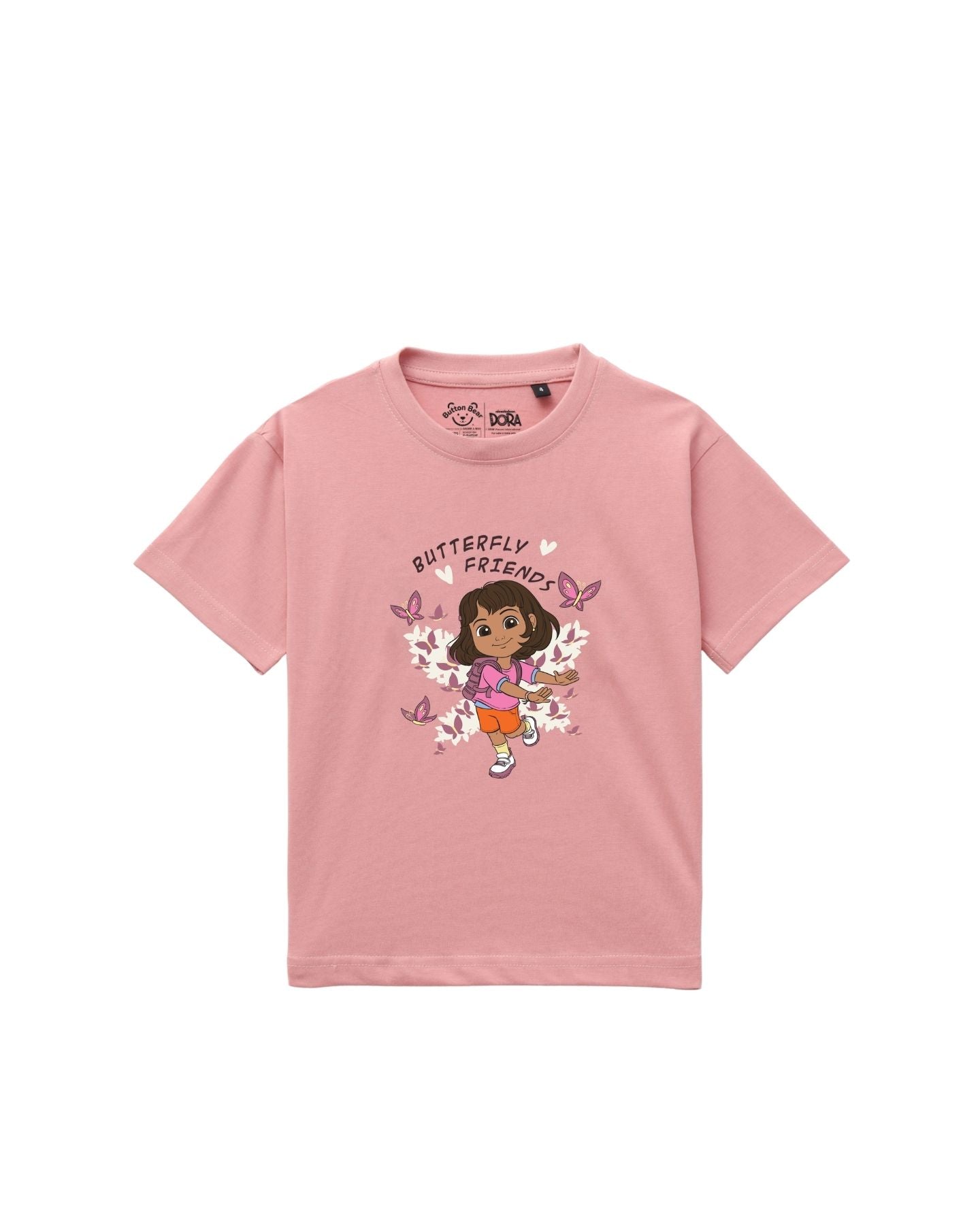 Dora Butterfly Friends Graphic Printed Cotton T-Shirt & Shorts Set