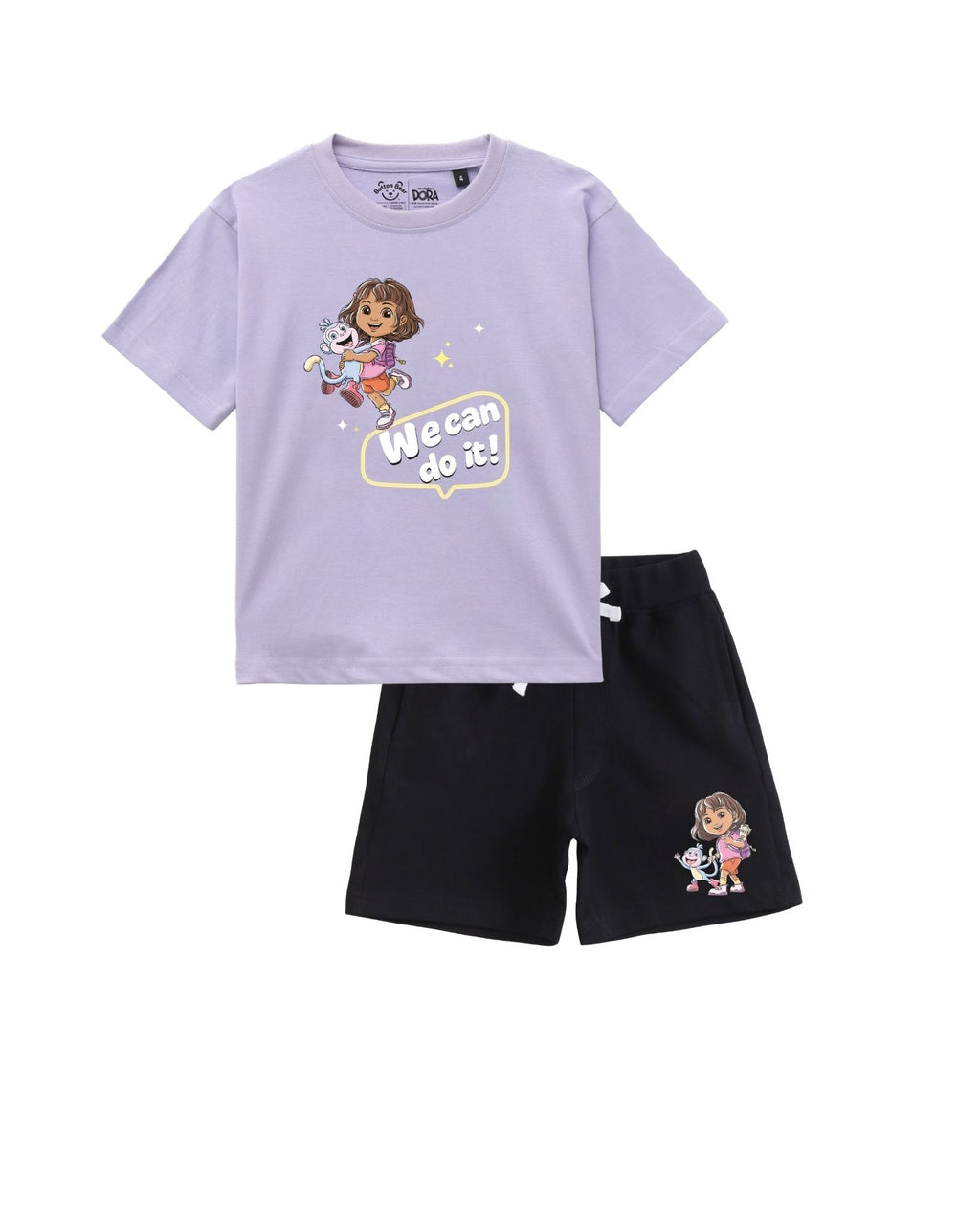 Dora We Can Do It Graphic Printed Cotton T-Shirt & Shorts Set