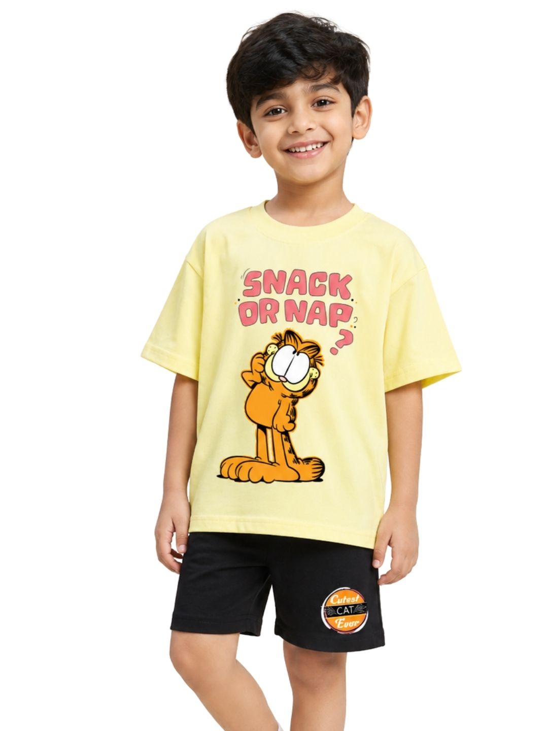 Pastel Yellow Garfield “Snack Or Nap?” Fun Co-Ord Set for Kids